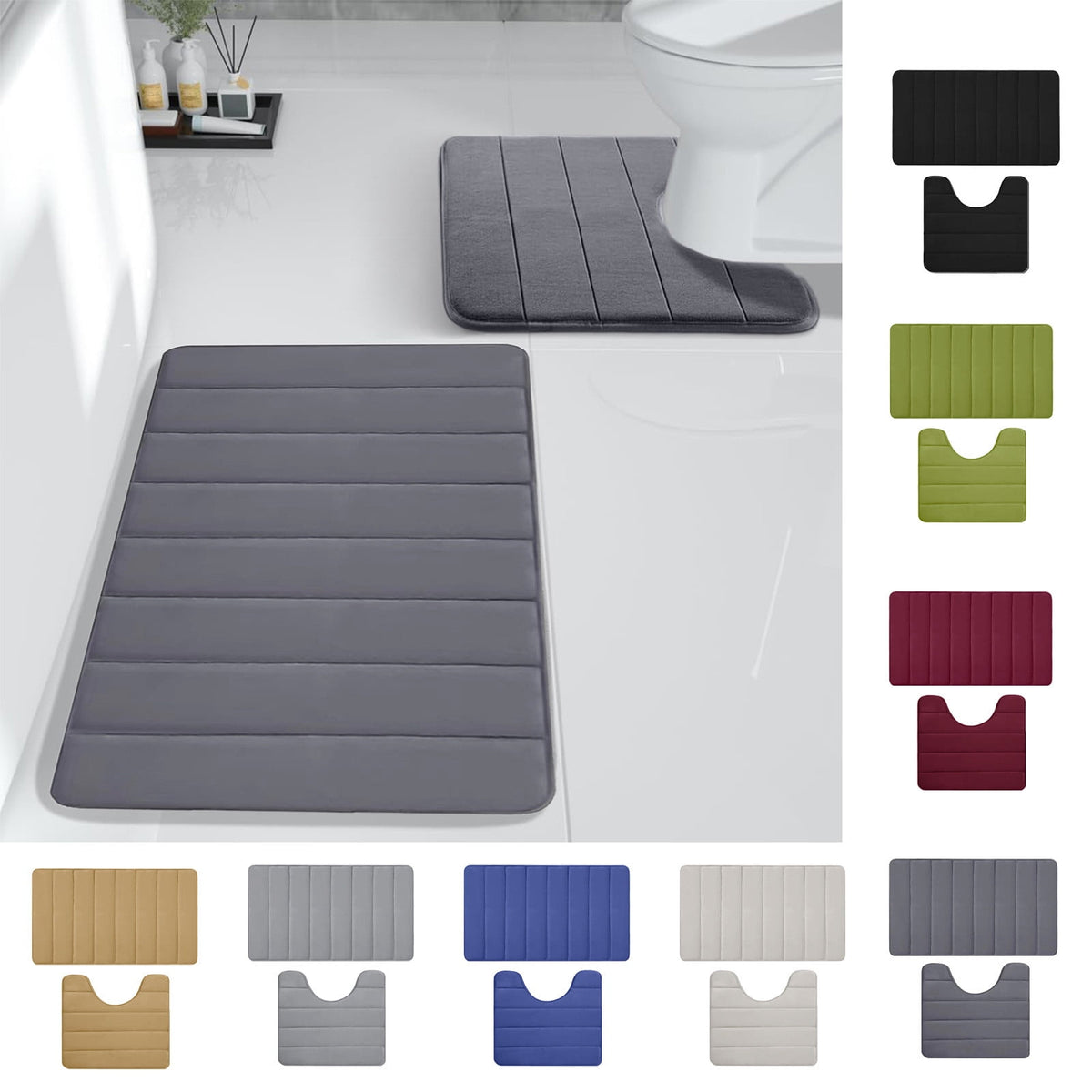 Memory Foam Toilet Rug, Non-Slip Bathroom Rugs, Toilet Rugs U Shaped Washable, Commode Contour Rug, Soft Comfortable Super Water Absorption #2_Red