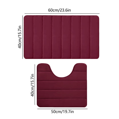Memory Foam Toilet Rug, Non-Slip Bathroom Rugs, Toilet Rugs U Shaped Washable, Commode Contour Rug, Soft Comfortable Super Water Absorption #2_Red