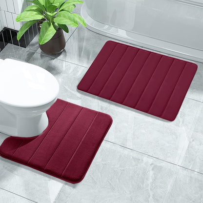 Memory Foam Toilet Rug, Non-Slip Bathroom Rugs, Toilet Rugs U Shaped Washable, Commode Contour Rug, Soft Comfortable Super Water Absorption #2_Red