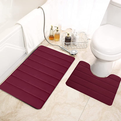 Memory Foam Toilet Rug, Non-Slip Bathroom Rugs, Toilet Rugs U Shaped Washable, Commode Contour Rug, Soft Comfortable Super Water Absorption #2_Red