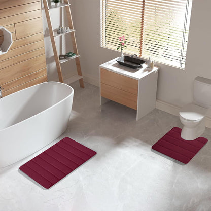 Memory Foam Toilet Rug, Non-Slip Bathroom Rugs, Toilet Rugs U Shaped Washable, Commode Contour Rug, Soft Comfortable Super Water Absorption #2_Red