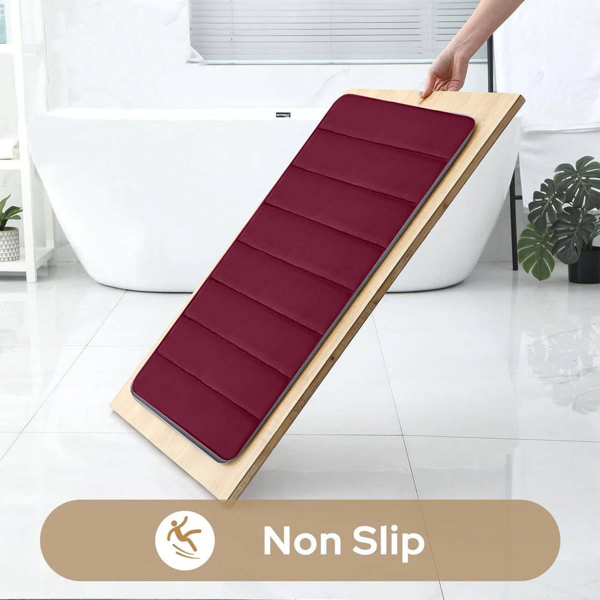 Memory Foam Toilet Rug, Non-Slip Bathroom Rugs, Toilet Rugs U Shaped Washable, Commode Contour Rug, Soft Comfortable Super Water Absorption #2_Red