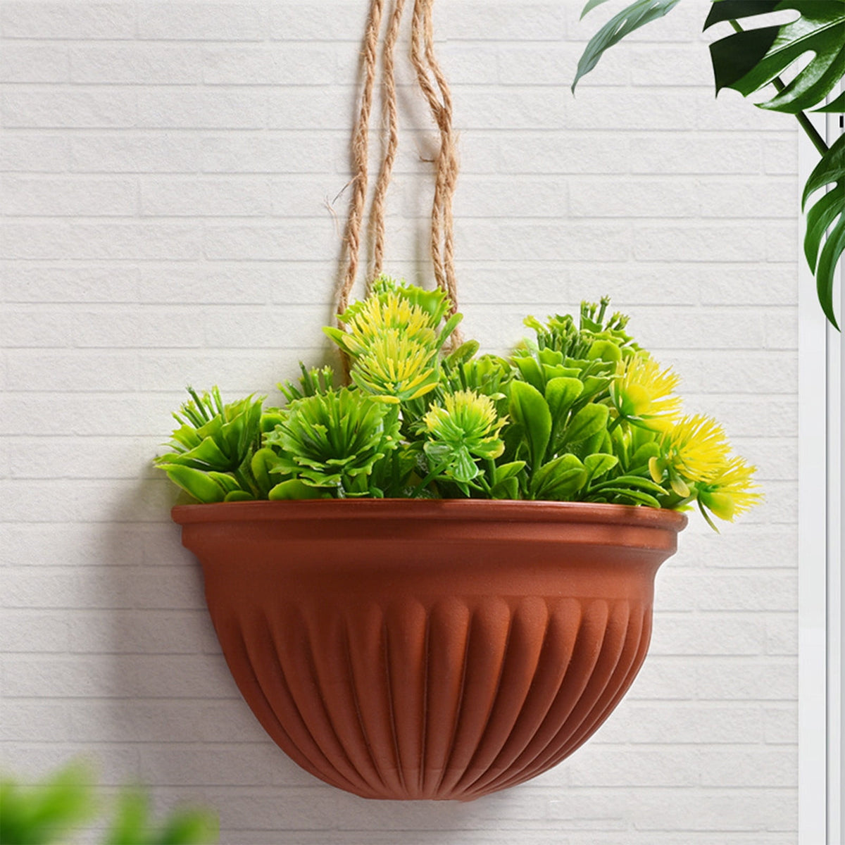 Semi-Circular Hanging Planters for Indoor Outdoor Plants, Wall Mount Flower Pot Holder Hanger for Indoor and Outdoor Use Brown