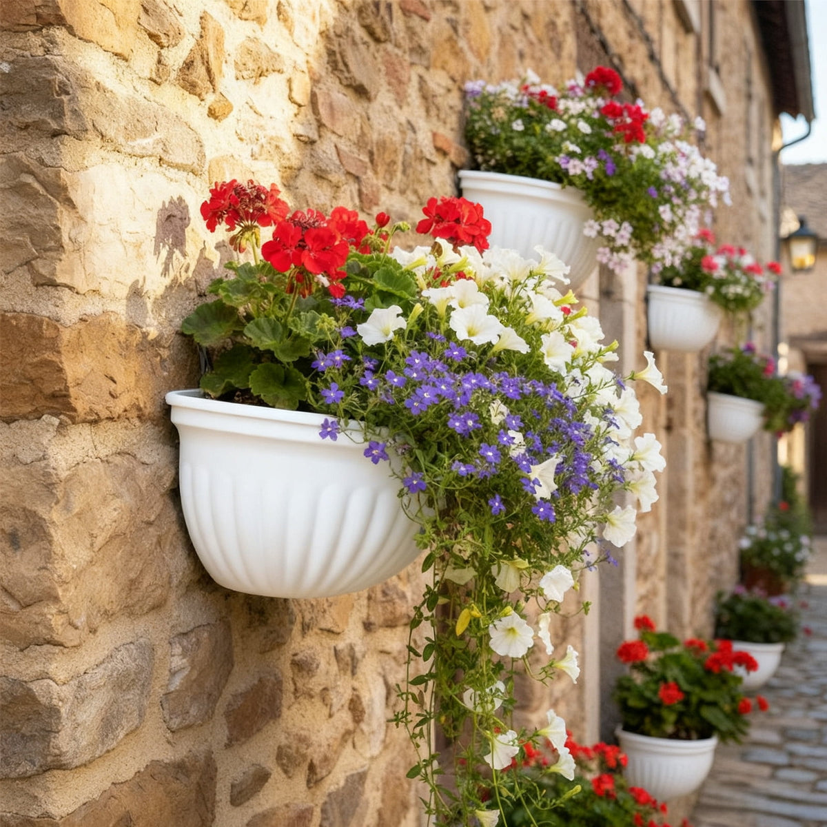 Semi-Circular Hanging Planters for Indoor Outdoor Plants, Wall Mount Flower Pot Holder Hanger for Indoor and Outdoor Use White
