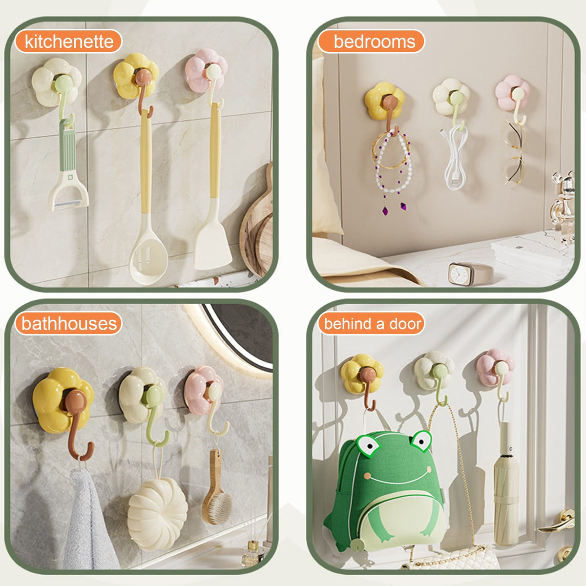 Hooks, Traceless Hook, Sunflower Shaped Suction Cup Hooks for Hanging Without Drilling Leaving No Marks. Strong Vacuum Suction Hooks for Kitchen Living Room and Bathroom. Z4-Red