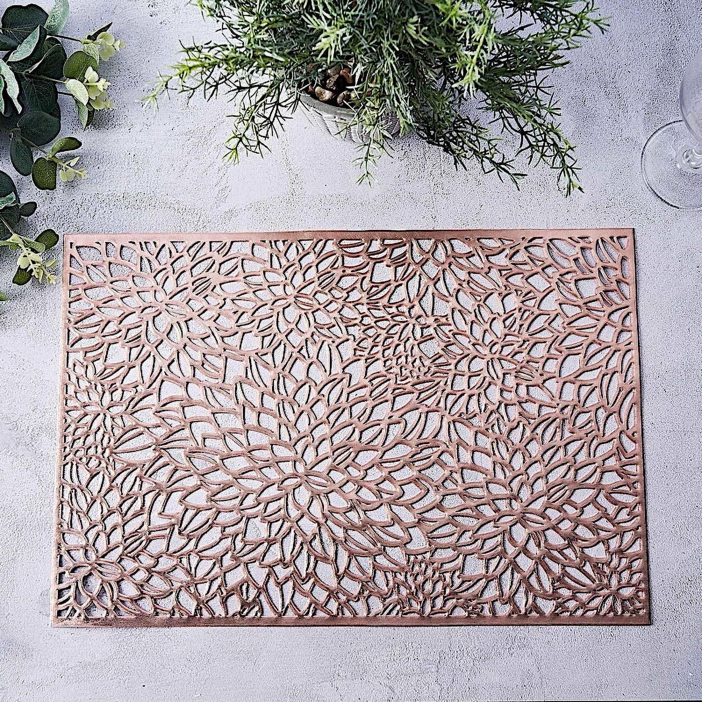 JWDX Placemat Clearance! Rectangular Flower Pvc Placemat Home Daily Table Decoration Pvc Hot Gold Placemat, Kitchen Mat Promotion Include 6*Placemat Rose Gold