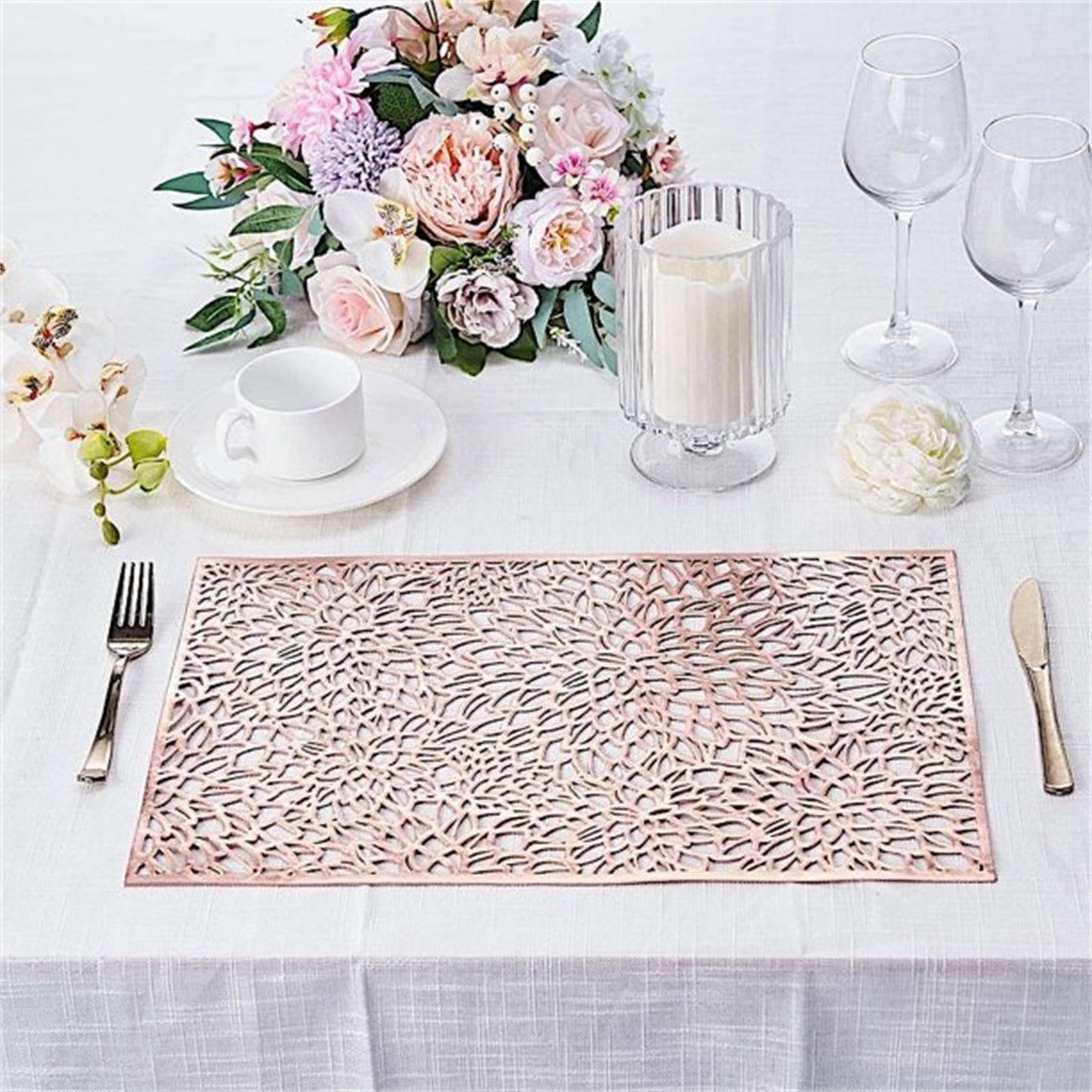 JWDX Placemat Clearance! Rectangular Flower Pvc Placemat Home Daily Table Decoration Pvc Hot Gold Placemat, Kitchen Mat Promotion Include 6*Placemat Rose Gold