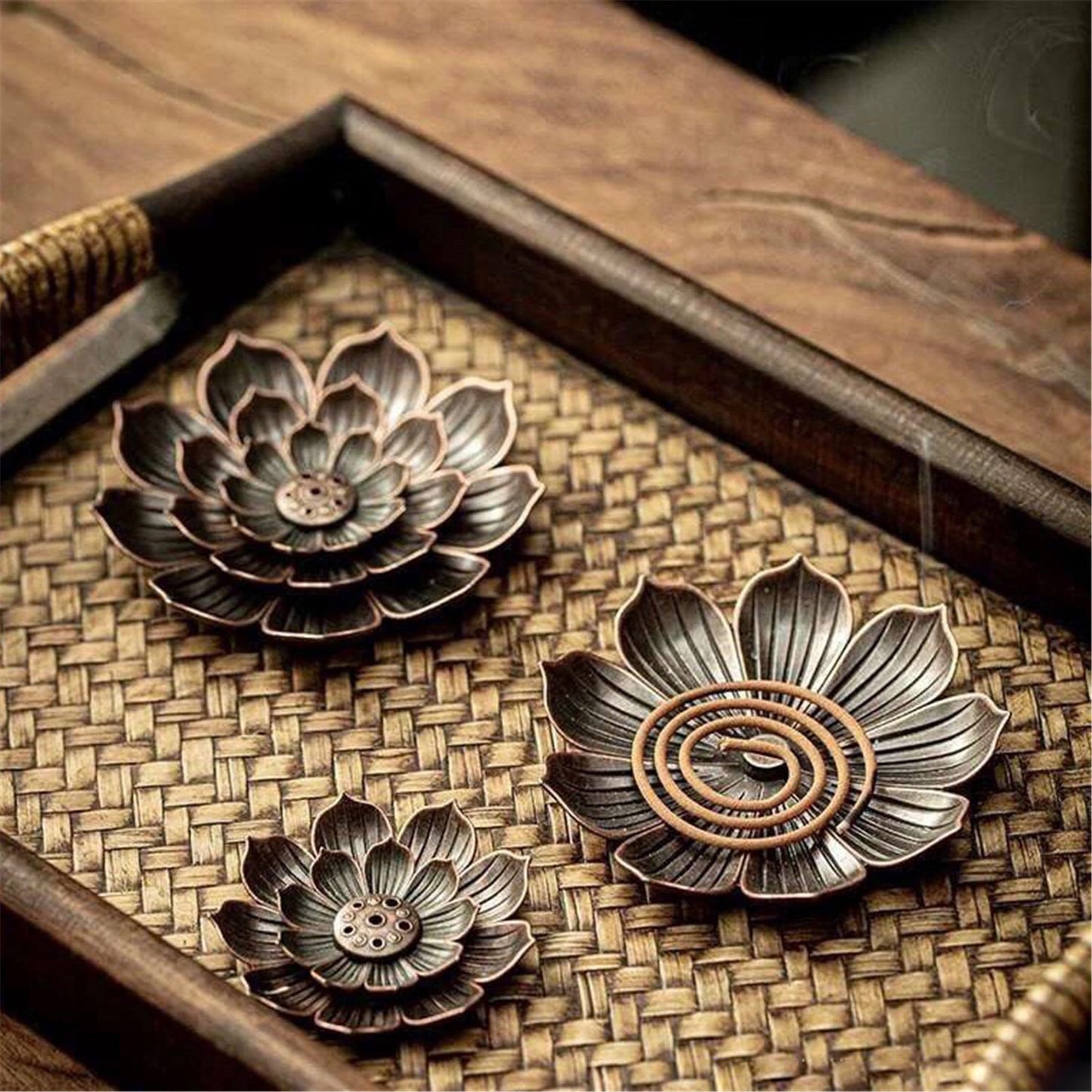 JWDX Rack Clearance! Ash Incense with Burner Brass Flower Burner Yoga Catcher Rack Stick Incense Tea Other, Storage Rack Promotion Include 1*Sandalwood Tray Brown
