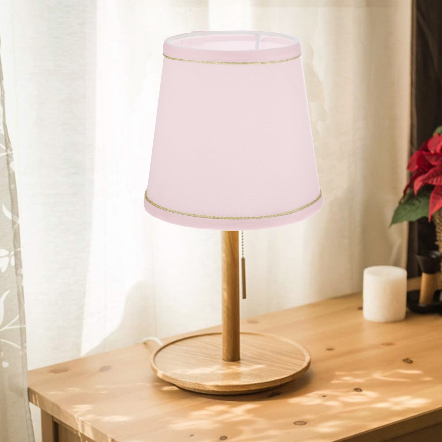 Ortofally Drum Lamp Shade Linen Fabric Lamp Cover Chandelier Lamp Shades for Chandeliers Lights Table Floor Wall Lamps Replacement 17.00X16.00X4.00CM Pink