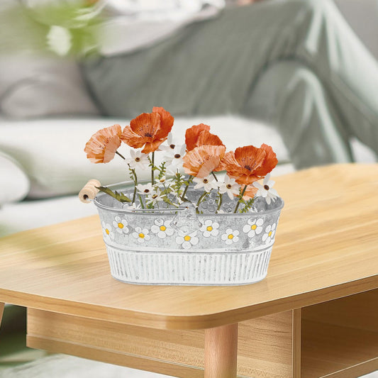 Worgeous 2 Pcs Daisy Tin Flower Bucket Rustic Decor Buckets Decoration Vintage Home