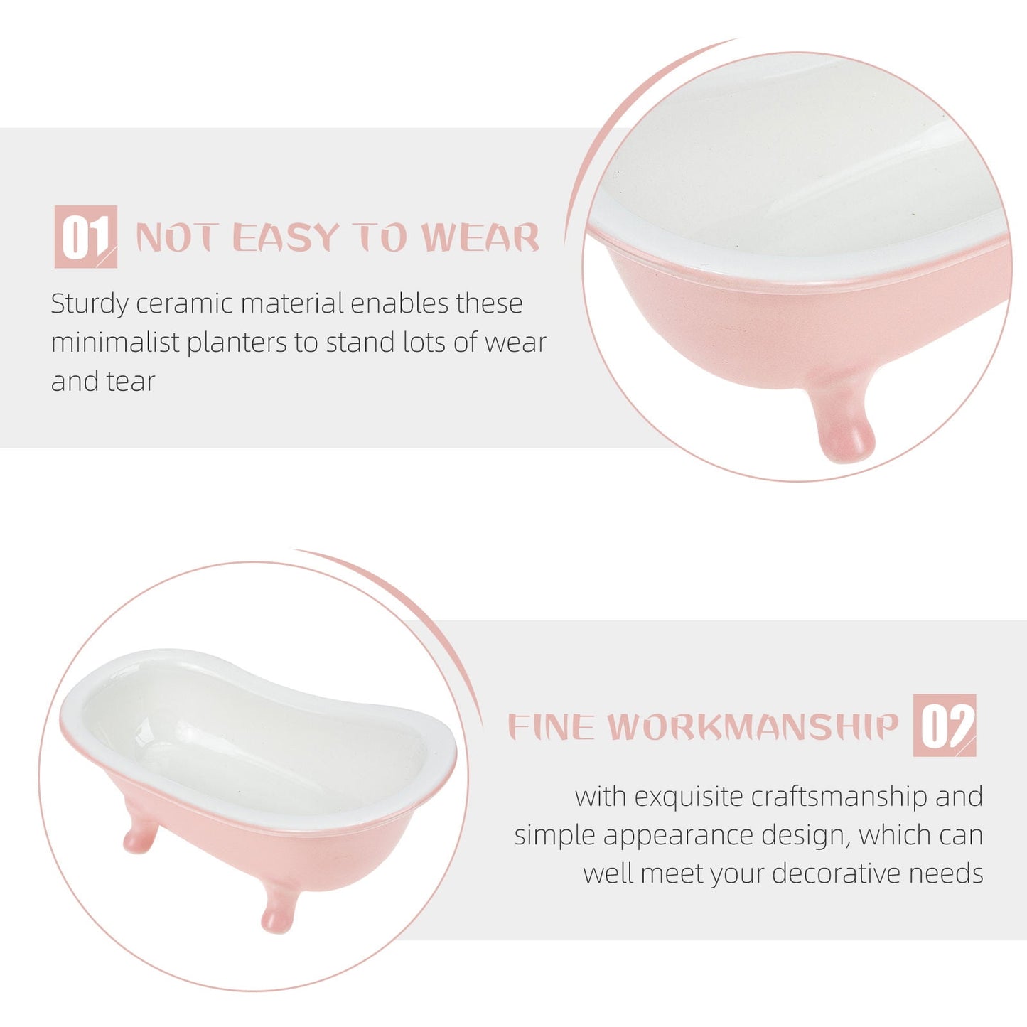 SWETRACE Bathtub Shaped Flower Pot Pink Ceramic 1Set 6.3x3.5x2.8in