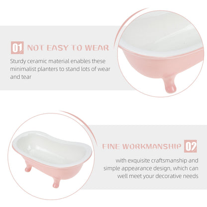 SWETRACE Bathtub Shaped Flower Pot Pink Ceramic 1Set 6.3x3.5x2.8in