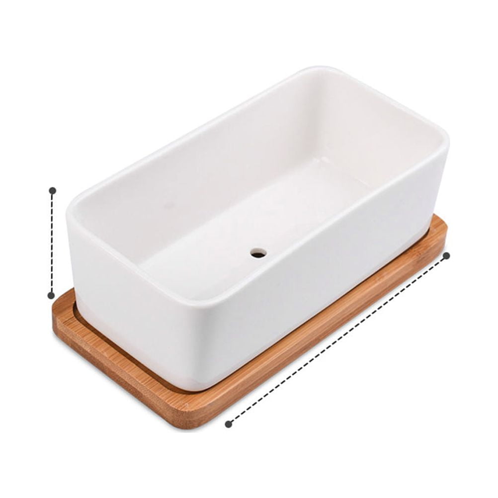 SWETRACE Ceramic Oblong Flower Pot White 1 Set 6.7X3.3In