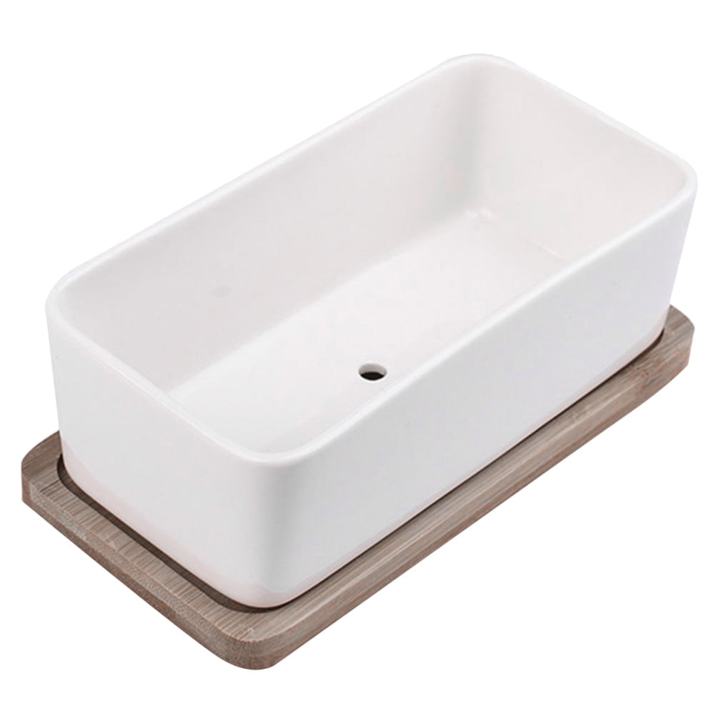 SWETRACE Ceramic Oblong Flower Pot White 1 Set 6.7X3.3In