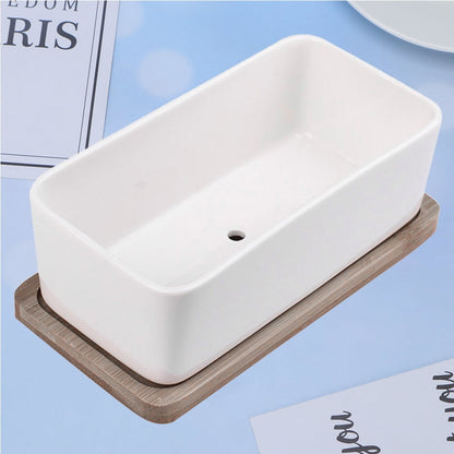 SWETRACE Ceramic Oblong Flower Pot White 1 Set 6.7X3.3In