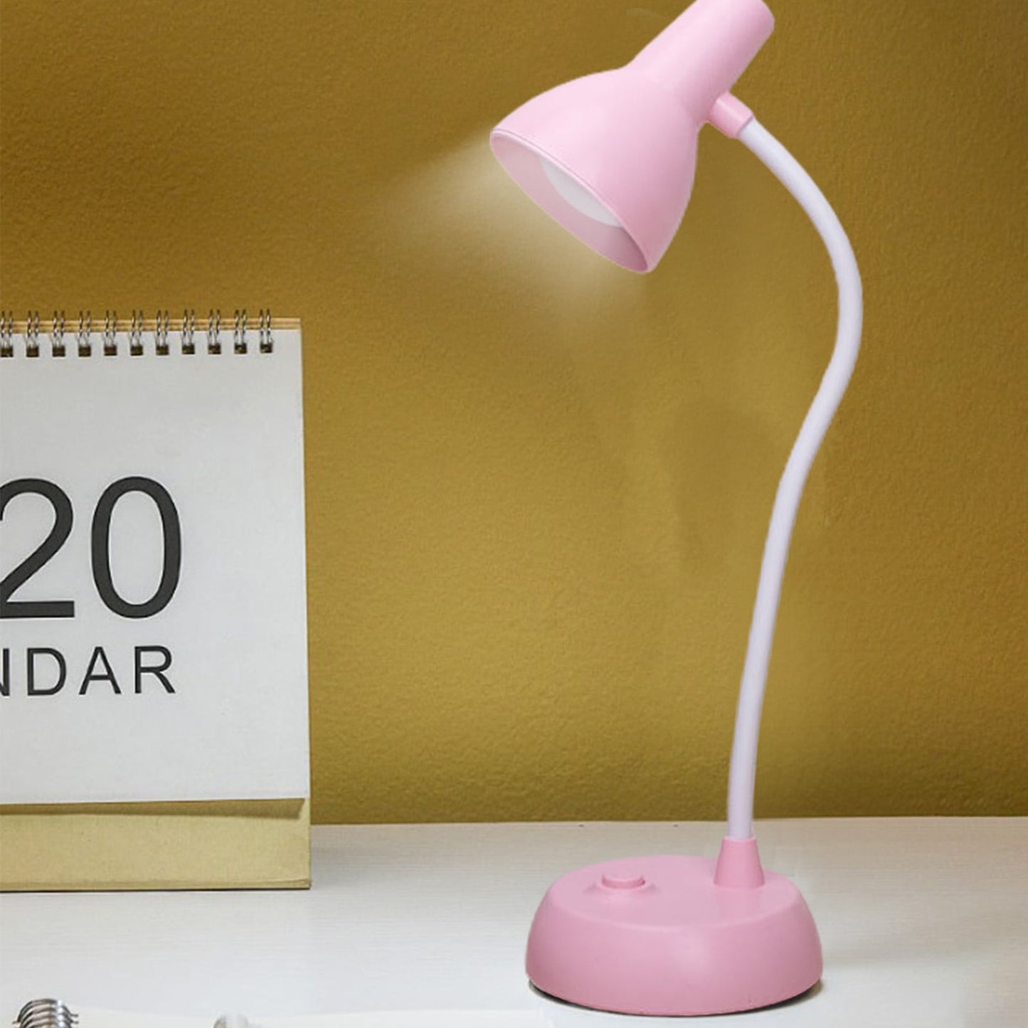LED Desk Lamp with USB Charging Port, Auto Dimming Task Lamp, Flexible Gooseneck Table Light for Dorm Bedside, Adapter Include, White, Desk Lamp with Flexible Gooseneck Hose Neck Pink