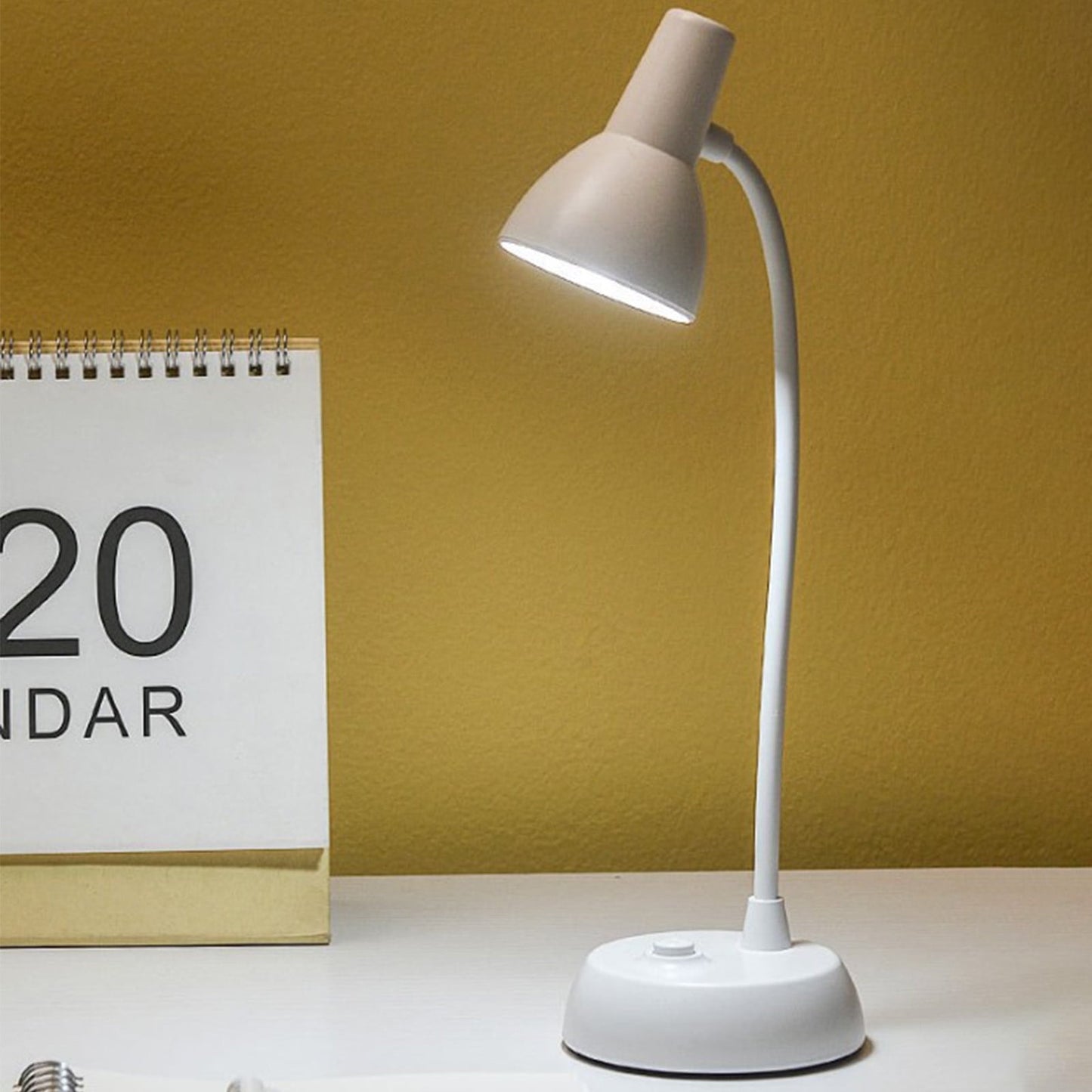 LED Desk Lamp with USB Charging Port, Auto Dimming Task Lamp, Flexible Gooseneck Table Light for Dorm Bedside, Adapter Include, White, Desk Lamp with Flexible Gooseneck Hose Neck White