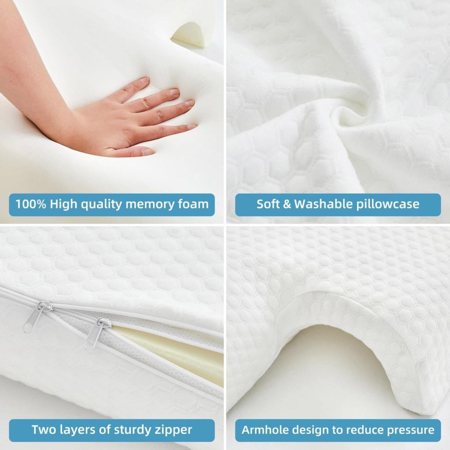 Memory Foam Cuddle Pillow, Shoulder Pillow for Side Sleepers, Arm Pillow with Arm Hole for Sleeping, Side Sleeper Pillow for Arm Pressure Relief with Breathable Pillowcase, 27.2x19.3 27.2" x 19.3" B
