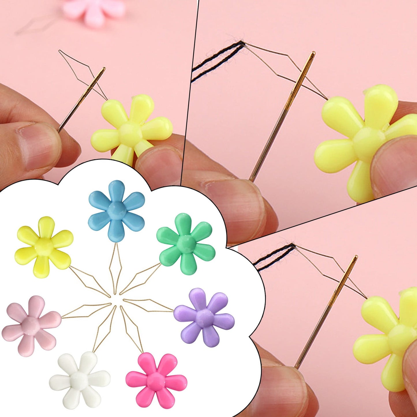 CGZQFEI Embroidery Needle Threader Tool Plastic Flower Head Sewing Machine Needle Threader for Hand Sewing Cross Stitch Craft Knitting Quilting (Mix Colors) One Size Pink1