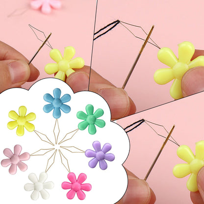 CGZQFEI Embroidery Needle Threader Tool Plastic Flower Head Sewing Machine Needle Threader for Hand Sewing Cross Stitch Craft Knitting Quilting (Mix Colors) One Size Pink1