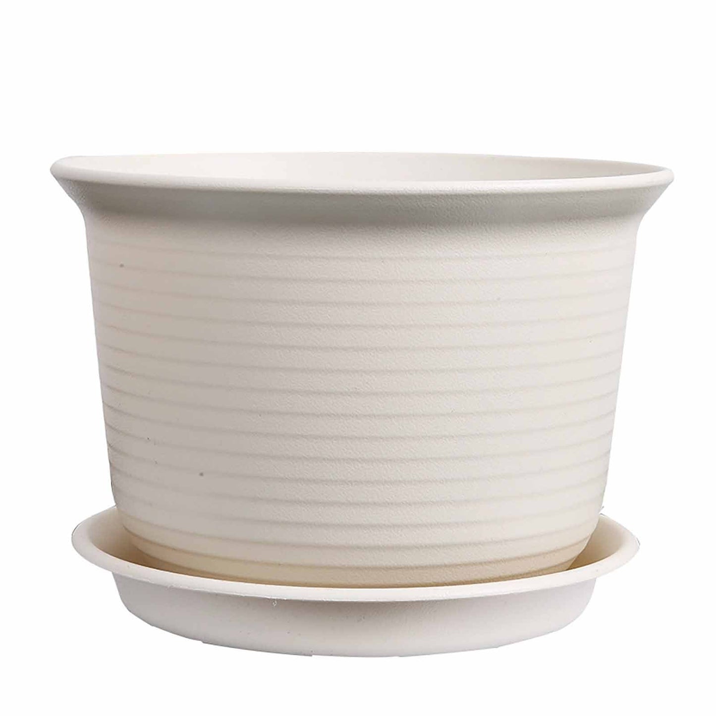 6 Inch Planter Nursery Pots, Plastic Planters Pots for Plants Flower Transplanting with Drainage Holes and Saucers, Beige, 6.06x4.25 6.06" x 4.25" Beige