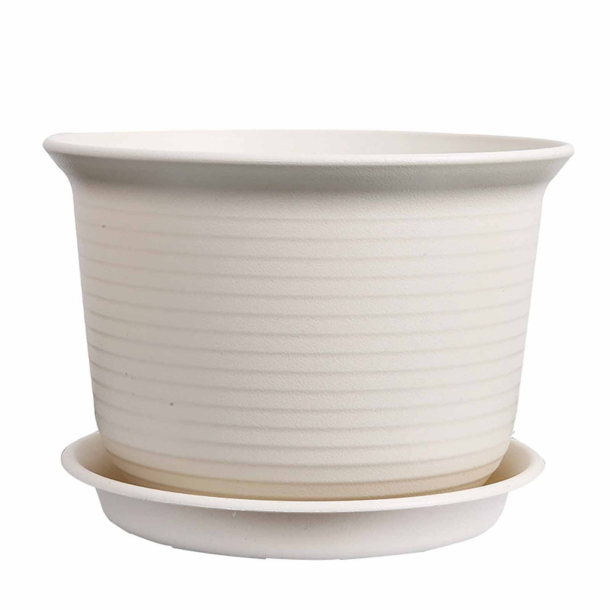 1 Piece Plastic Plant Pot with Drainage Holes and Saucer, Nursery Planter for Indoor Plants, 15.4 x 10.8 cm, Beige