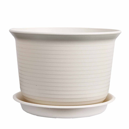 6 Inch Planter Nursery Pots, Plastic Planters Pots for Plants Flower Transplanting with Drainage Holes and Saucers, Beige, 6.06x4.25 6.06" x 4.25" Beige