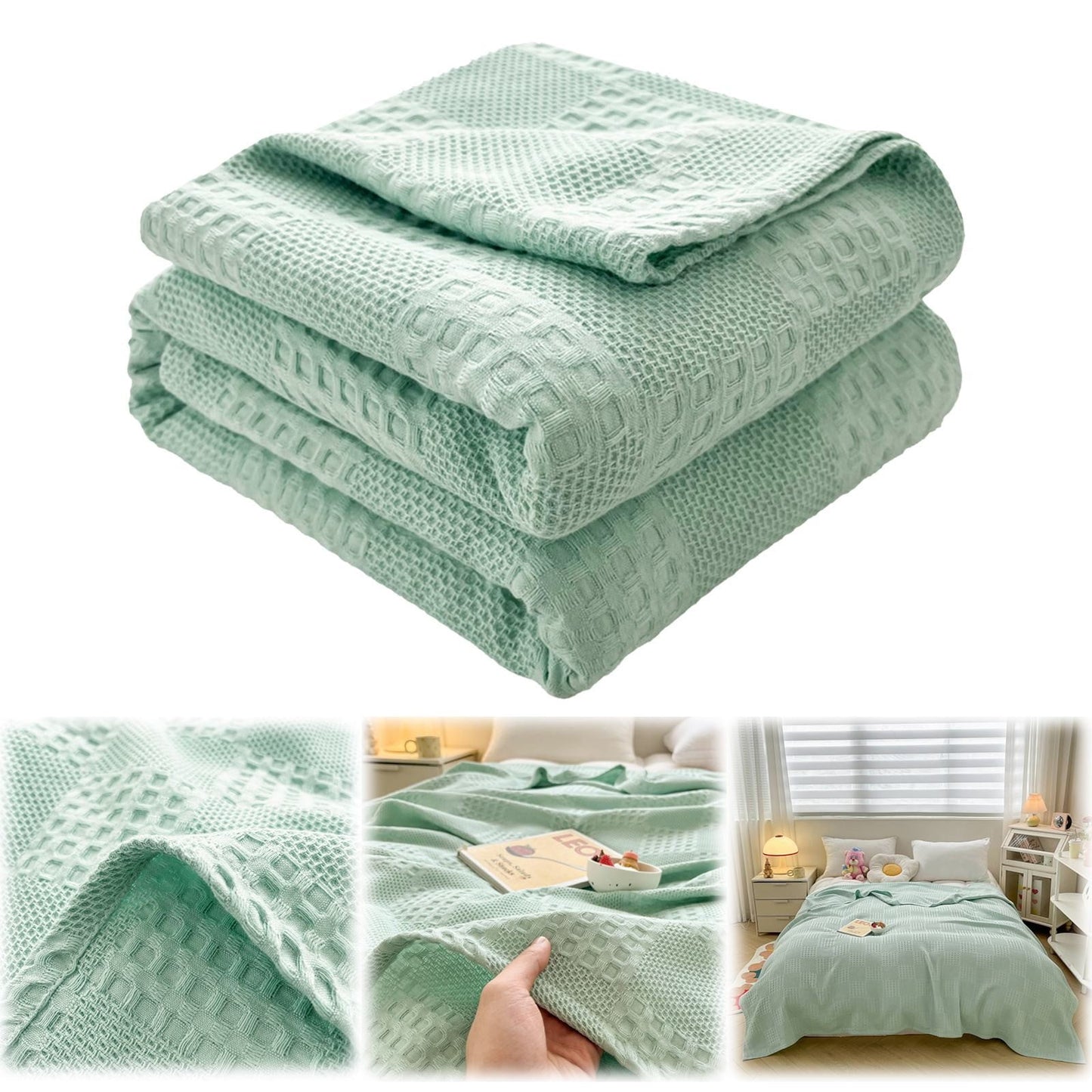 Soft Warm Blanket - Pure Cotton Lightweight Bedding | Breathable & Big Size 200*230cm | Cozy Cotton Blanket for Sofa & Bed | Warm & Soft Home Textiles for Year-Round Use(I) I