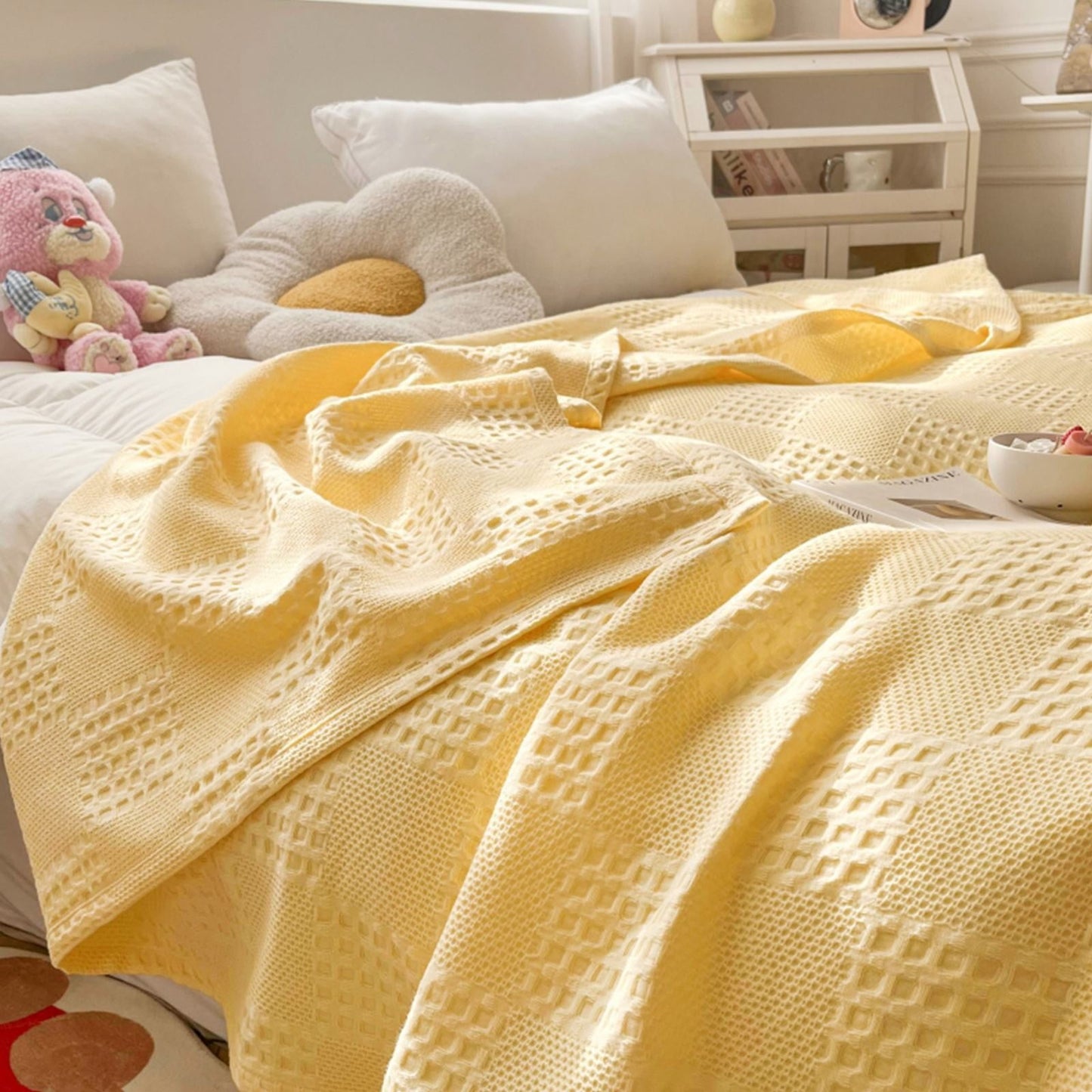 Soft Warm Blanket - Pure Cotton Lightweight Bedding | Breathable & Big Size 200*230cm | Cozy Cotton Blanket for Sofa & Bed | Warm & Soft Home Textiles for Year-Round Use(I) K