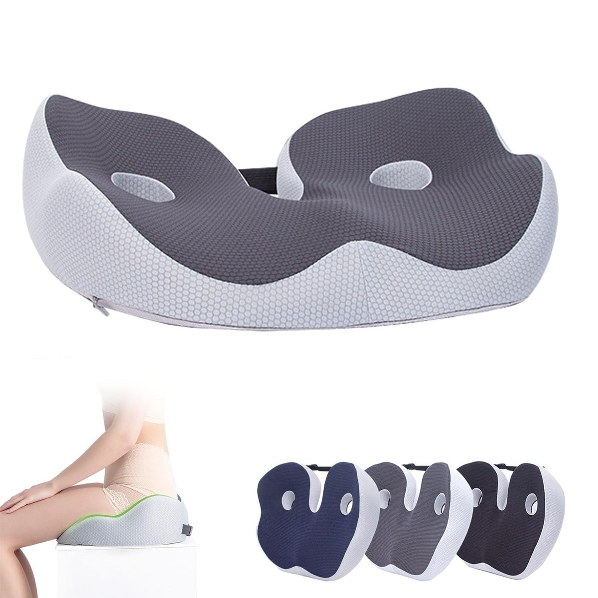 Seat Cushion, Seat Cushion for Sit Bone and Back Pain Relief, Butt, Tailbone, Hip, Hamstring, Posture Support, Memory Foam, Grey, 39.1 x 48 x 14 cm