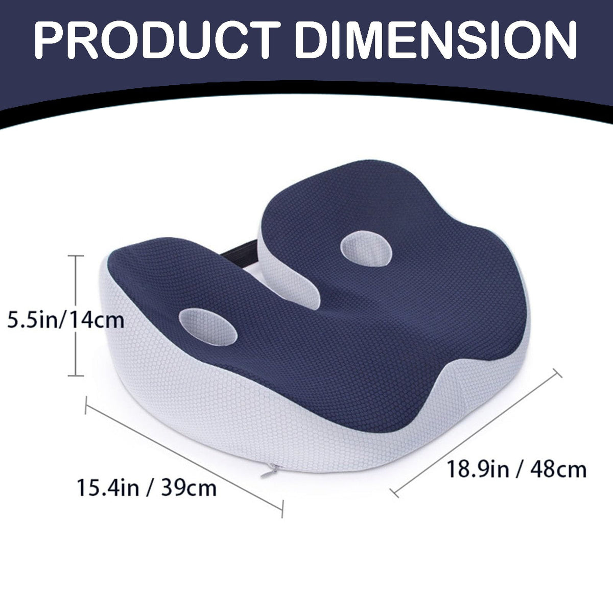 Seat Cushion, Seat Cushion for Sit Bone and Back Pain Relief, Butt, Tailbone, Hip, Hamstring, Posture Support, Memory Foam, Grey, 39.1 x 48 x 14 cm