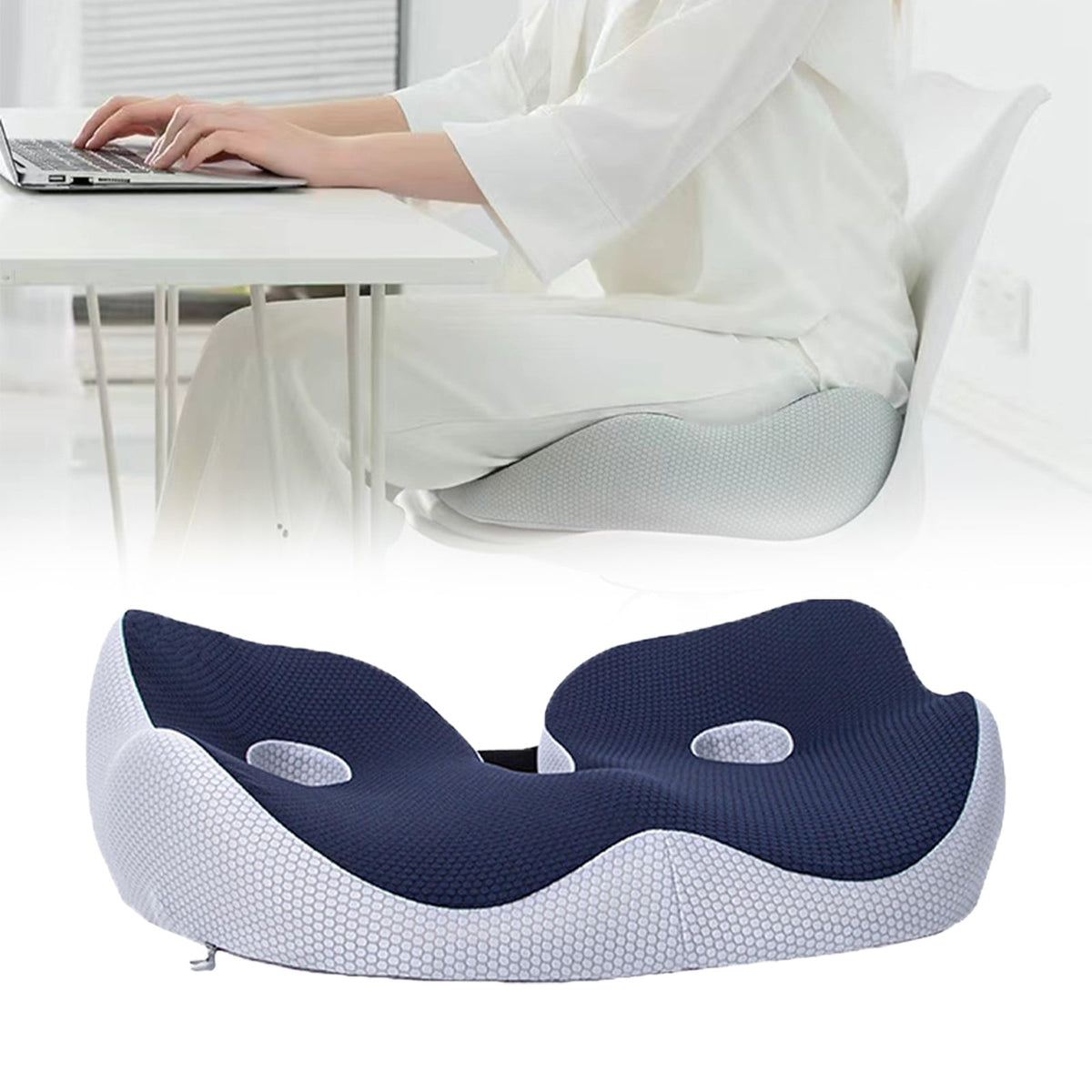 Seat Cushion, Seat Cushion for Sit Bone and Back Pain Relief, Butt, Tailbone, Hip, Hamstring, Posture Support, Memory Foam, Grey, 39.1 x 48 x 14 cm
