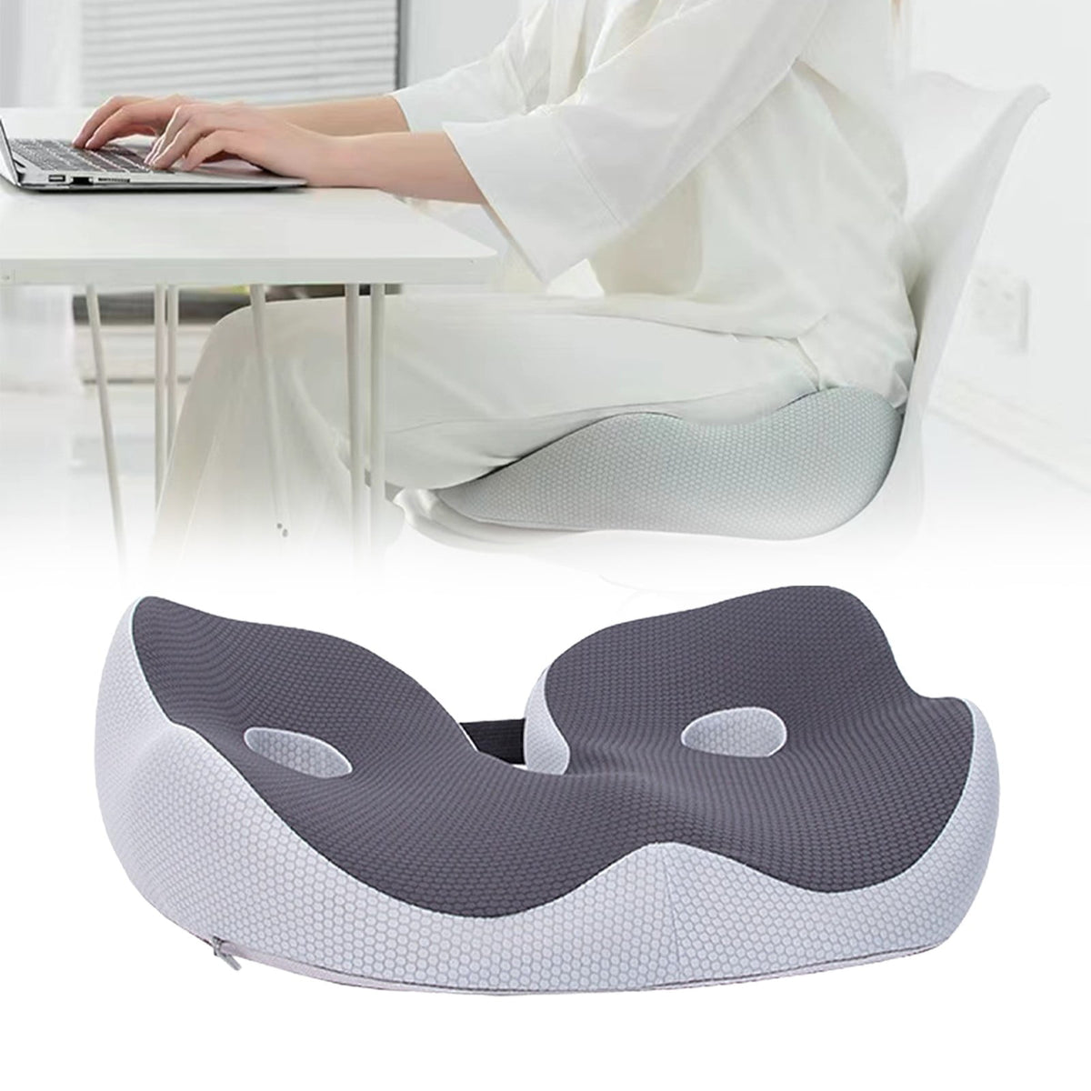 Seat Cushion, Seat Cushion for Sit Bone and Back Pain Relief, Butt, Tailbone, Hip, Hamstring, Posture Support, Memory Foam, Grey, 39.1 x 48 x 14 cm