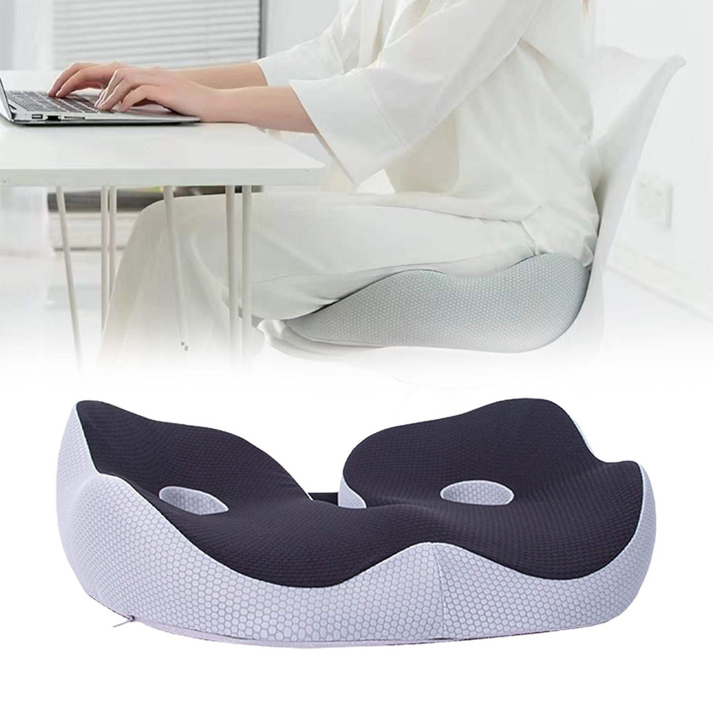 Seat Cushion, Seat Cushion for Sit Bone and Back Pain Relief, Butt, Tailbone, Hip, Hamstring, Posture Support, Memory Foam Comfort Ischial Tuberosity Pillow (Black) 15.4x18.9x5.5 15.4" x 18.9" x 5.5" Grey