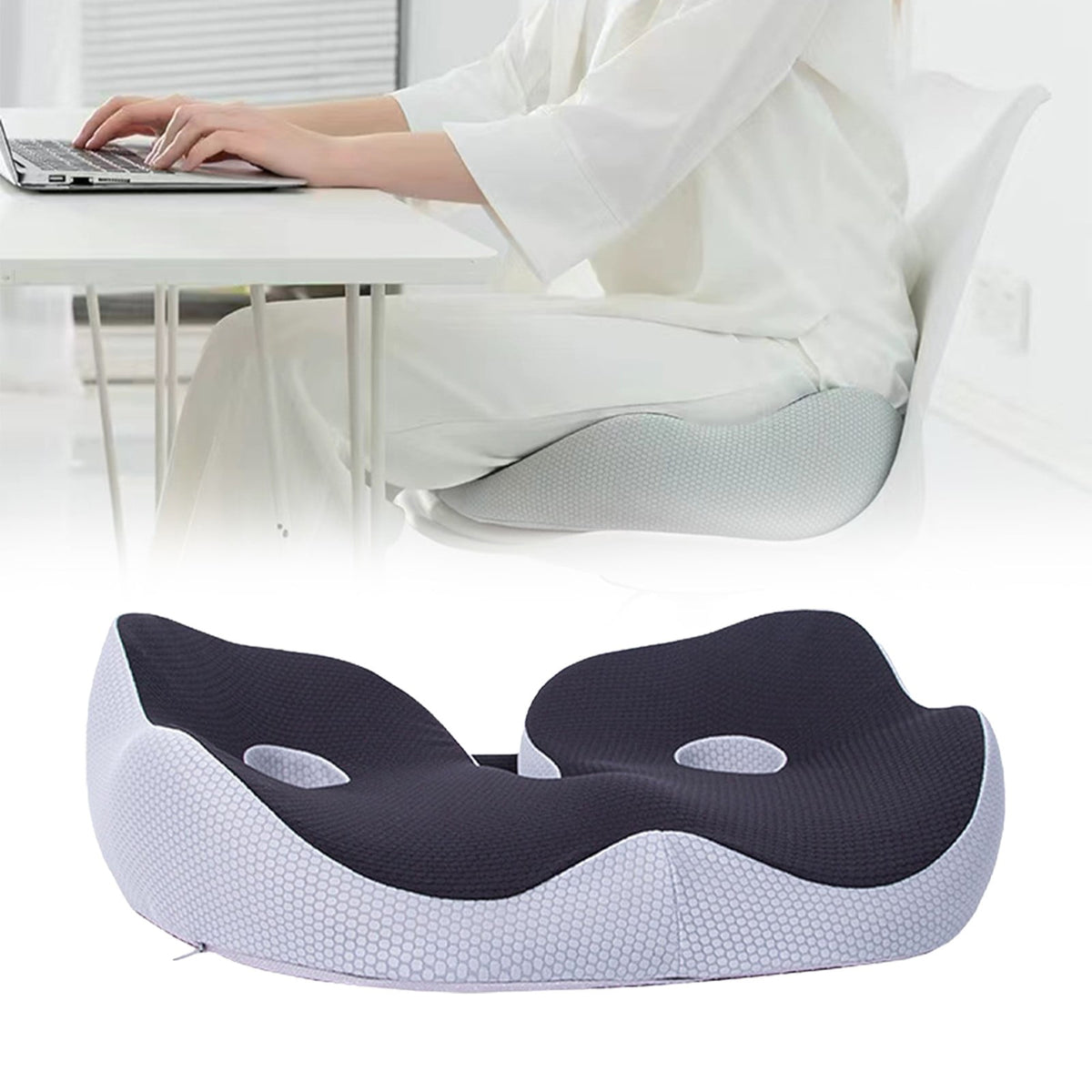 Seat Cushion, Seat Cushion for Sit Bone and Back Pain Relief, Butt, Tailbone, Hip, Hamstring, Posture Support, Memory Foam, Grey, 39.1 x 48 x 14 cm