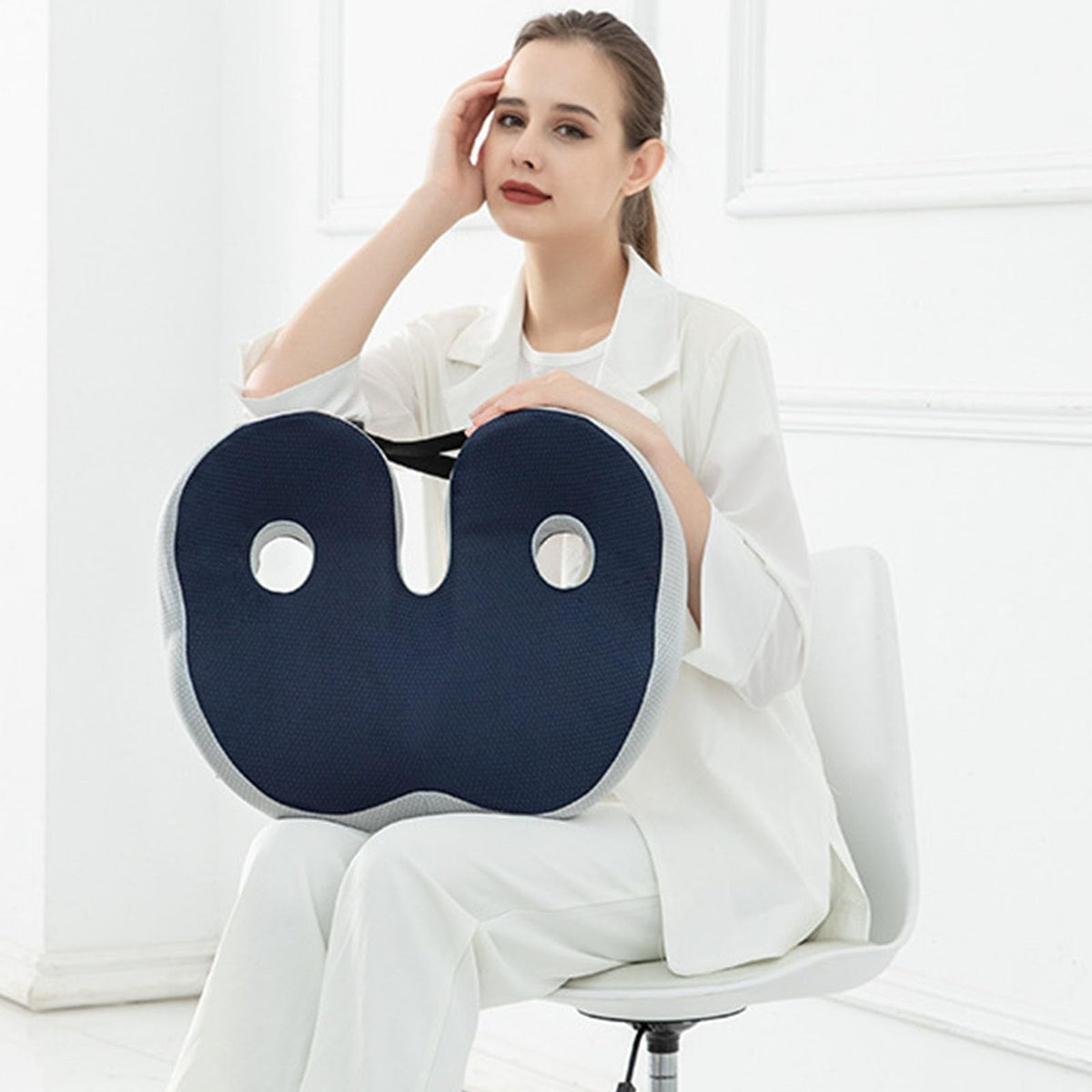 Seat Cushion, Seat Cushion for Sit Bone and Back Pain Relief, Butt, Tailbone, Hip, Hamstring, Posture Support, Memory Foam, Grey, 39.1 x 48 x 14 cm