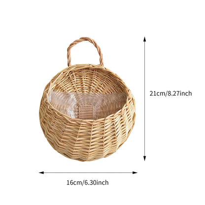 Wicker Storage Basket with Handles,Wall Pot Hanging Basket Storage Small Wicker Basket, Woven Handmade Basket Basket Flower Patio & Garden,Handwoven Craft,Leak Proof Lining,6.3x8.27' Beige