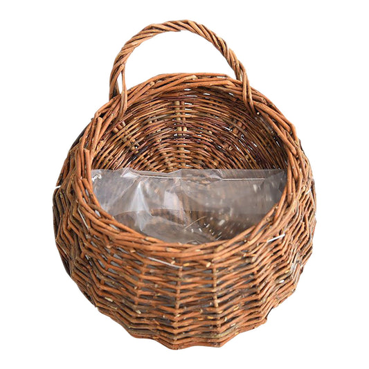 Wicker Storage Basket with Handles,Wall Pot Hanging Basket Storage Small Wicker Basket, Woven Handmade Basket Basket Flower Patio & Garden,Handwoven Craft,Leak Proof Lining,6.3x8.27',Beige Brown