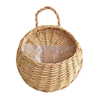 Wicker Storage Basket with Handles,Wall Pot Hanging Basket Storage Small Wicker Basket, Woven Handmade Basket Basket Flower Patio & Garden,Handwoven Craft,Leak Proof Lining,6.3x8.27',Beige Brown