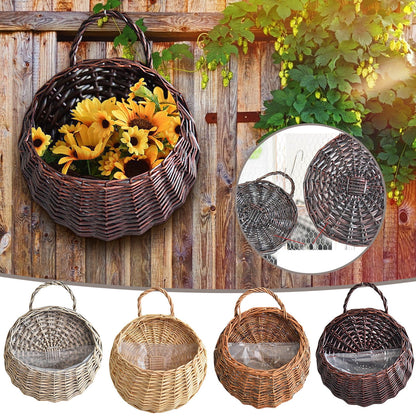 Wicker Storage Basket with Handles,Wall Pot Hanging Basket Storage Small Wicker Basket, Woven Handmade Basket Basket Flower Patio & Garden,Handwoven Craft,Leak Proof Lining,6.3x8.27',Beige Brown