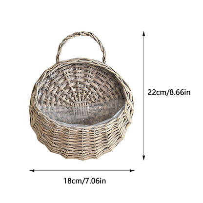 Wicker Storage Basket with Handles,Wall Pot Hanging Basket Storage Small Wicker Basket, Woven Handmade Basket Basket Flower Patio & Garden,Handwoven Craft,Leak Proof Lining,6.3x8.27',Beige Brown