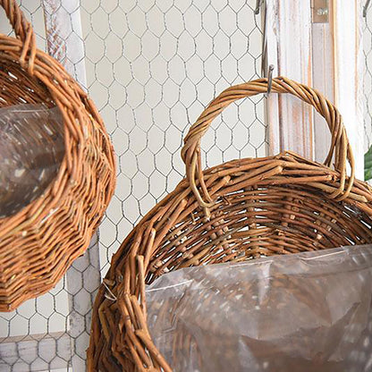 Wicker Storage Basket with Handles,Wall Pot Hanging Basket Storage Small Wicker Basket, Woven Handmade Basket Basket Flower Patio & Garden,Handwoven Craft,Leak Proof Lining,6.3x8.27',Beige Brown