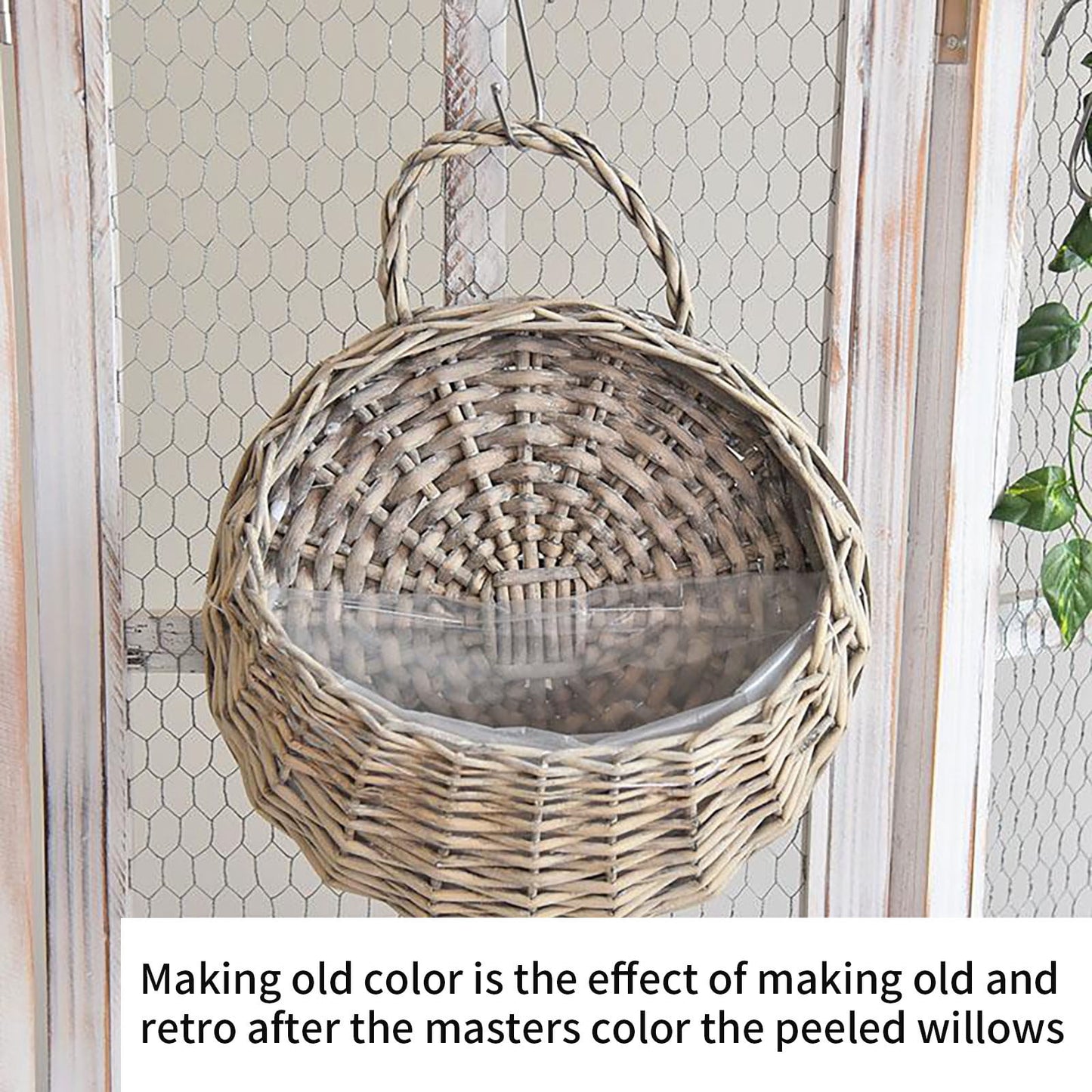 Wicker Storage Basket with Handles,Wall Pot Hanging Basket Storage Small Wicker Basket, Woven Handmade Basket Basket Flower Patio & Garden,Handwoven Craft,Leak Proof Lining,6.3x8.27',Beige Brown
