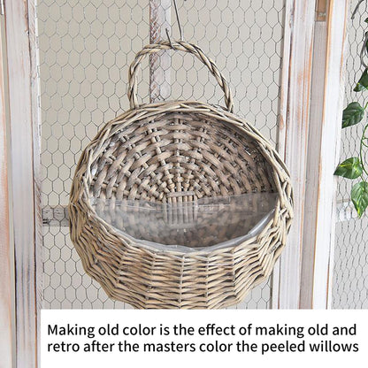 Wicker Storage Basket with Handles,Wall Pot Hanging Basket Storage Small Wicker Basket, Woven Handmade Basket Basket Flower Patio & Garden,Handwoven Craft,Leak Proof Lining,6.3x8.27',Beige Brown