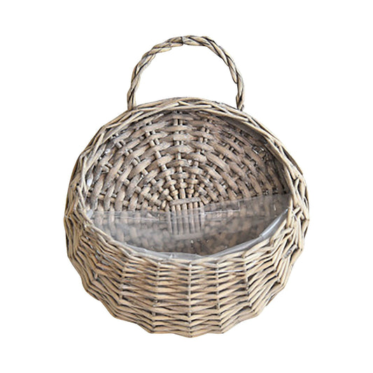 Wicker Storage Basket with Handles,Wall Pot Hanging Basket Storage Small Wicker Basket, Woven Handmade Basket Basket Flower Patio & Garden,Handwoven Craft,Leak Proof Lining,6.3x8.27',Beige Grey