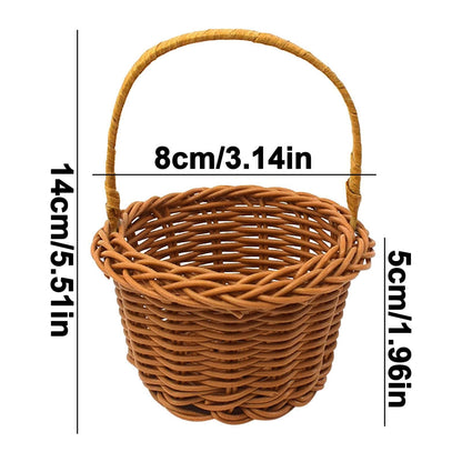 1 Piece Mini Small Wicker Basket,Wedding Flower Basket,3.14x1.96x5.51"Basket for Flower,Hand Woven Flower Basket,Kids Flower Stretch, Natural Hand Woven Easter Gift Basket with Handles,White BW1