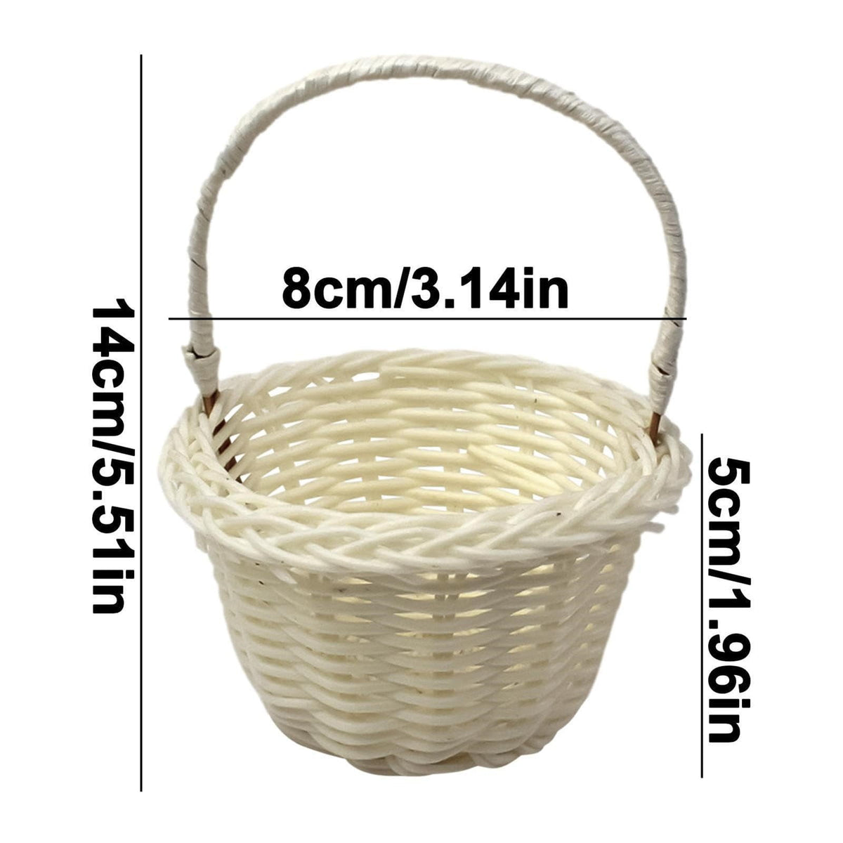 1 Piece Mini Small Wicker Basket,Wedding Flower Basket,3.14x1.96x5.51"Basket for Flower,Hand Woven Flower Basket,Kids Flower Stretch, Natural Hand Woven Easter Gift Basket with Handles,White BW1
