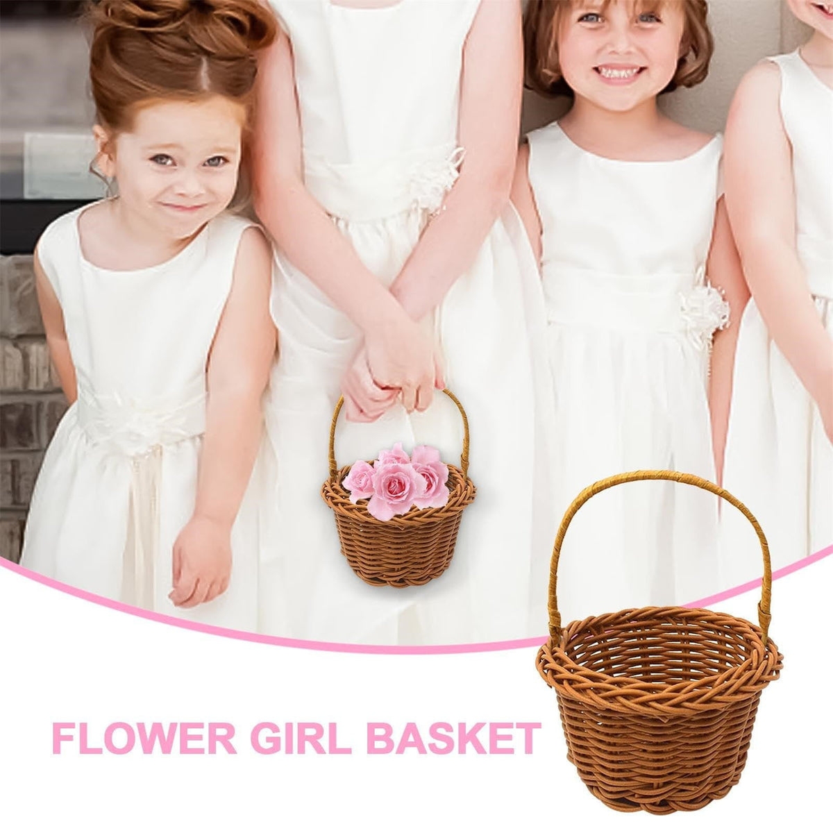 1 Piece Mini Small Wicker Basket,Wedding Flower Basket,3.14x1.96x5.51"Basket for Flower,Hand Woven Flower Basket,Kids Flower Stretch, Natural Hand Woven Easter Gift Basket with Handles,White BW1
