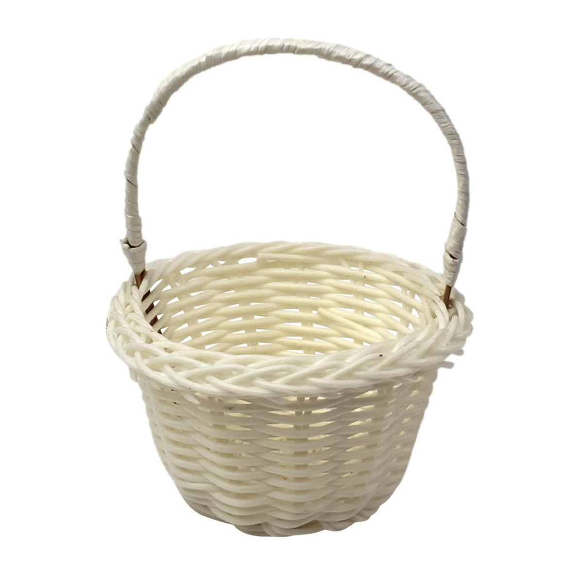 1 Piece Mini Small Wicker Basket,Wedding Flower Basket,3.14x1.96x5.51"Basket for Flower,Hand Woven Flower Basket,Kids Flower Stretch, Natural Hand Woven Easter Gift Basket with Handles White