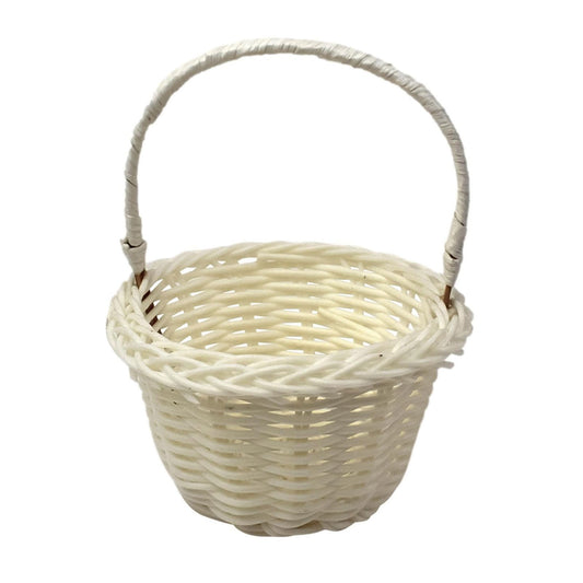 1 Piece Mini Small Wicker Basket,Wedding Flower Basket,3.14x1.96x5.51"Basket for Flower,Hand Woven Flower Basket,Kids Flower Stretch, Natural Hand Woven Easter Gift Basket with Handles White